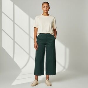 Ann Taylor Loft Cotton Linen Blend Wide Leg Flat Front Green 12 Pants High Waist